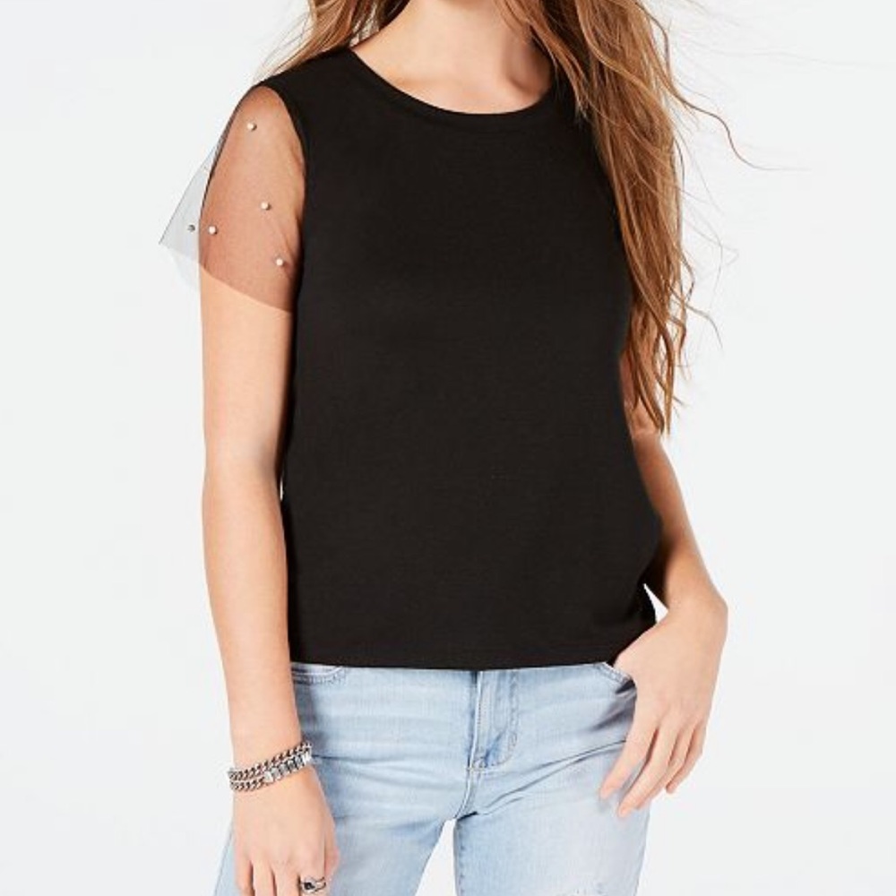 NWT Sheer embellished sleeve tee! Super soft!